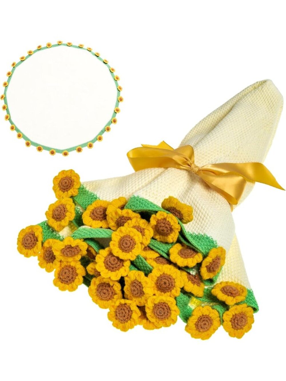 Handmade 43'' Crochet Sunflower Rose Bouquet Throw Blanket - Perfect Gift for